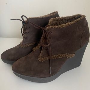 Libby Edelman Wedge Suede Booties Size 7 Chocolate Brown